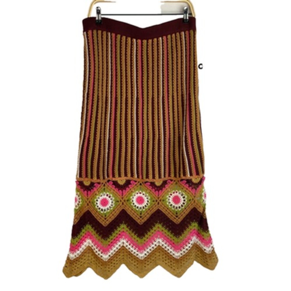 SO Goods for Life Granny Square Crochet Midi Skirt Women XL Mustard Boho Hippie - Picture 3 of 11